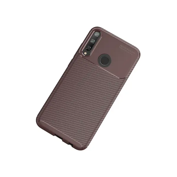 Huawei P40 Lite E Kılıf Auto Focus Karbon Kapak - Kahverengi