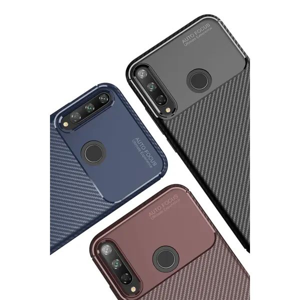 Huawei P40 Lite E Kılıf Auto Focus Karbon Kapak - Kahverengi