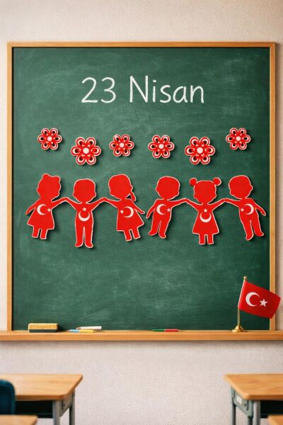 23 Nisan Süsleri, Özel Kesim Banner, Elele Tutuşan Çocuklar, 3 metre LED