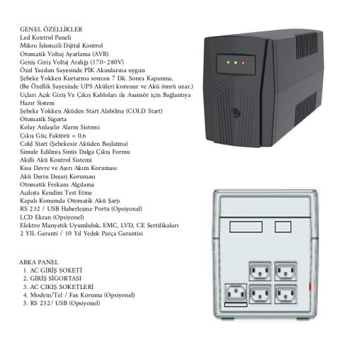 Çetinkaya 1500 Va Line İnteraktif 1-1 Faz Asansör Kurtaran Ups Kesintisiz Güç Kaynağı