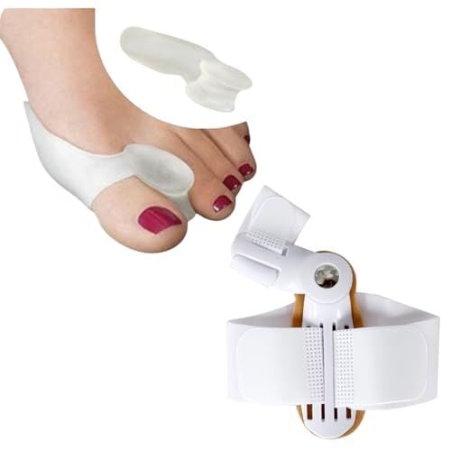 Halluks Valgus için 1 Adet Başparmak Termoplastik Gece Ayırıcı Aparatı + 1 Çift Çorap İçi, Makaralı Tamponlu Başparmak Silikonu (2 Ürün Bir Arada)