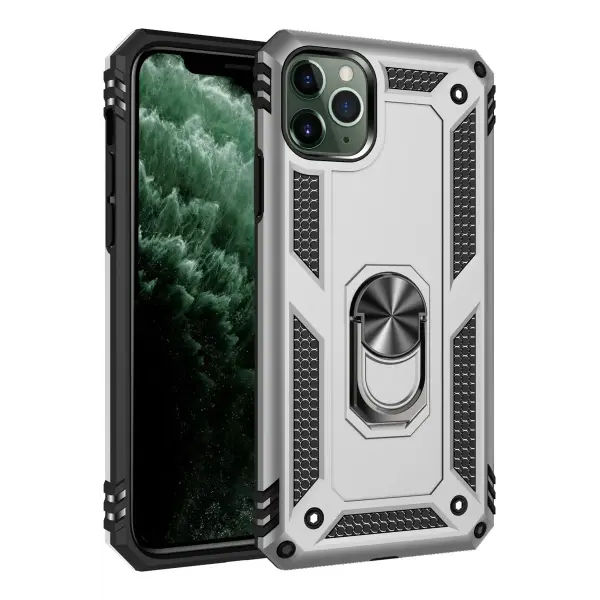 Apple iPhone 11 Pro Kılıf Sofya Yüzüklü Silikon Kapak - Gümüş