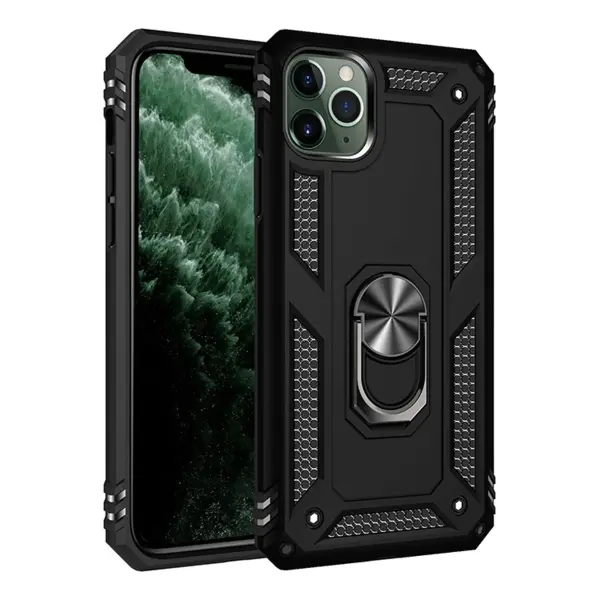 Apple iPhone 11 Pro Max Kılıf Sofya Yüzüklü Silikon Kapak - Siyah