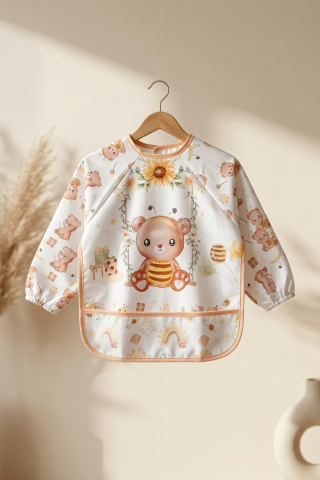 Tinybee Leke Tutmaz Sıvı Geçirmez Uzun Kollu Bebek Mama Önlüğü - 2'li Set Blw Uyumlu Kırıntı Cepli 6-24 Ay