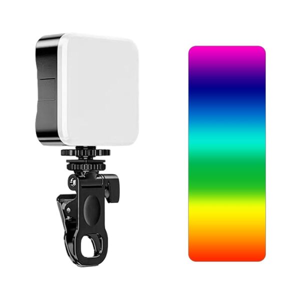RGB mini klipsli LED video ışığı; telefon, laptop ve kamera için, 120° açı, 360° dönebilen vida ve taşınabilir tasarım