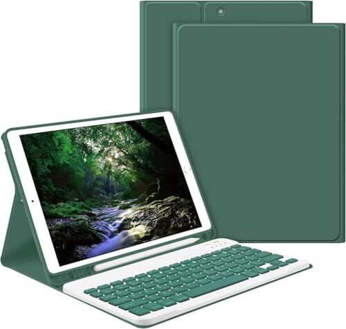 Samsung Galaxy Tab A9 Plus X210 ile Uyumlu Kablosuz Klavyeli Kılıf X113 X115 X117, Koyu Yeşil