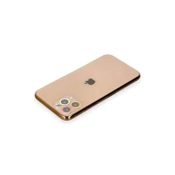 Apple iPhone 11 Pro Max Renkli Kamera Lens Koruma Cam - Turuncu-Kırmızı