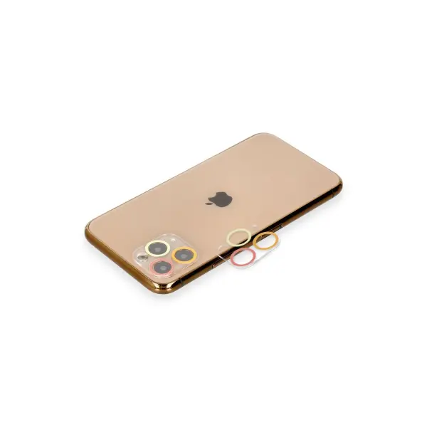 Apple iPhone 11 Pro Max Renkli Kamera Lens Koruma Cam - Turuncu-Kırmızı