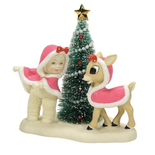 Rudolph Kırmızı Burunlu Ren Geyiği Mutlu Noeller Clarice Heykelcik, 15 cm, Çok Renkli