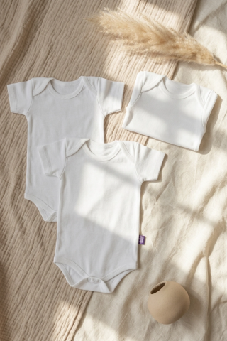 3'lü Paket %100 Pamuklu Beyaz Kısa Kollu Bebek Body Takımı - Antialerjik Yumuşak Dokulu Zıbın Seti