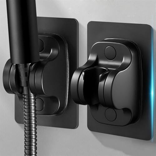 2'li Siyah Suya Dayanıklı Monte Tutucu Matkap Gerektirmez Sabit Braket Banyo Sabitleyici Aksesuar Kyrotech Set Ayarlanabilir Kendinden Yapışkanlı Duş Başlığı Askısı Duvara