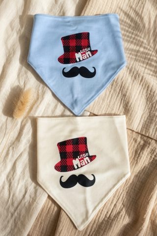 Little Man Baskılı 2'li Erkek Bebek Bandana Fular Seti - %100 Yumuşak Pamuk, Mavi Ve Krem Kombinli
