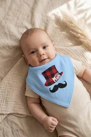 Little Man Baskılı 2'li Erkek Bebek Bandana Fular Seti - %100 Yumuşak Pamuk, Mavi Ve Krem Kombinli