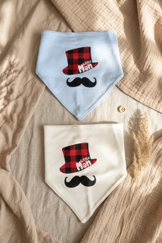 Little Man Baskılı 2'li Erkek Bebek Bandana Fular Seti - %100 Yumuşak Pamuk, Mavi Ve Krem Kombinli