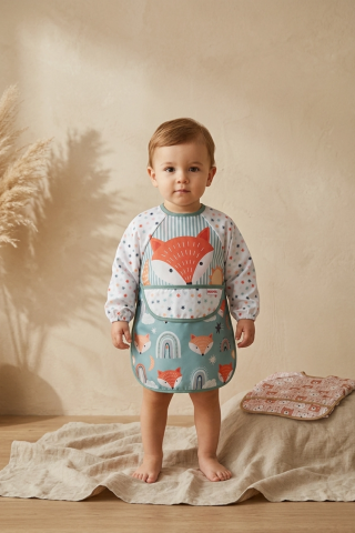 Toddlepure 2'li Set Sıvı Geçirmez Uzun Kollu Bebek Mama Önlüğü - 6-24 Ay Blw Uyumlu, Ayı Ve Tilki Desenli Faaliyet Önlüğü