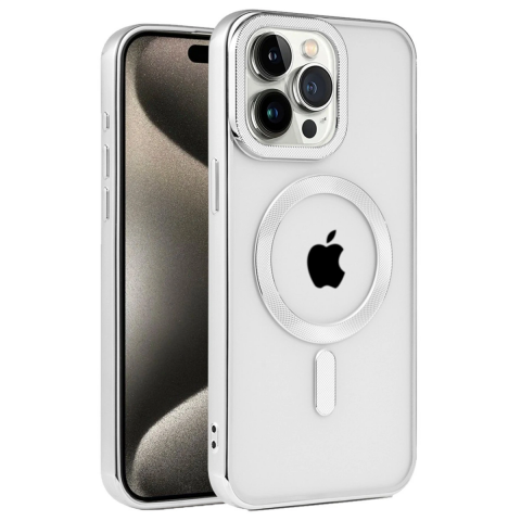 Apple İphone 15 Pro Max Kılıf Kronos Magsafe Kapak - Gümüş