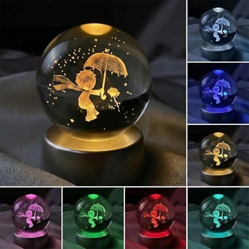 Küçük Prens şemsiyeli kristal cam küre, renk değiştiren LED ışıklı gece lambası, dekoratif hediyelik
