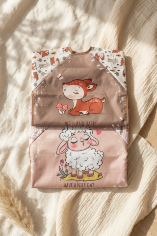 Tinybloom 2'li Set Sıvı Geçirmez Uzun Kollu Bebek Mama Ve Etkinlik Önlüğü - Leke Tutmaz Silinebilir Blw Önlüğü - Boho Ceylan & Kuzu Desenli