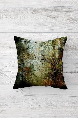 Yeşil Yapraklar ve Batik Renkli Gizli Fermuarlı Kırlent Kılıfı Takımı (4adet), Yeşil 45 x 45