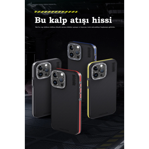 Joko Apple İphone 15 Pro Kılıf Aramid 600d Kevlar Karbon Fiber Magsafe Kapak - Kırmızı