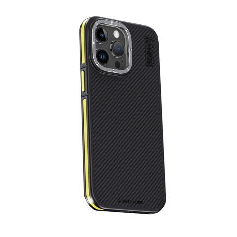 Joko Apple İphone 15 Pro Kılıf Aramid 600d Kevlar Karbon Fiber Magsafe Kapak - Sarı