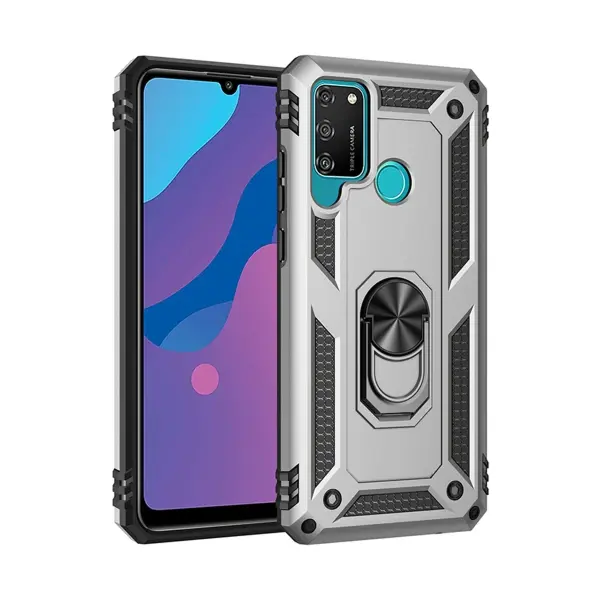 Huawei Y6P Kılıf Sofya Yüzüklü Silikon Kapak - Gümüş