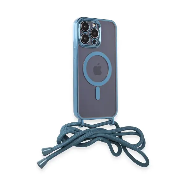 Apple iPhone 12 Pro Max Kılıf Divo Lazer Askılı Magsafe Kapak - Sierra Blue