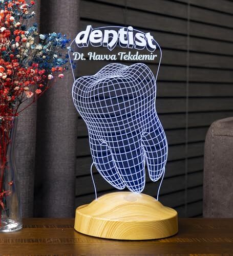 Diş Hekimi için 3D Dentist LED Lamba, İsimli Kişiye Özel Tasarım