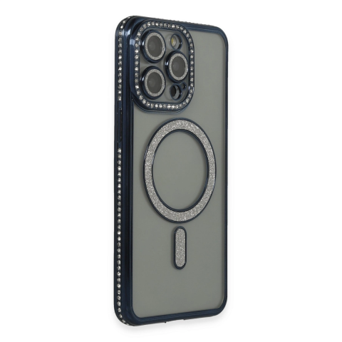 Apple İphone 15 Pro Max Kılıf Joke Simli Magneticsafe Kılıf - Lacivert