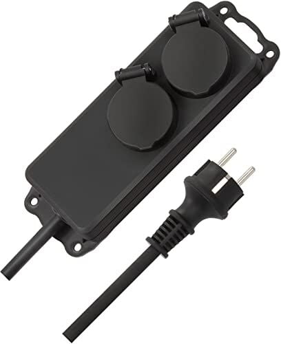 IP44 Priz Dağıtıcısı, 2'li, 2 m Kablo, Siyah