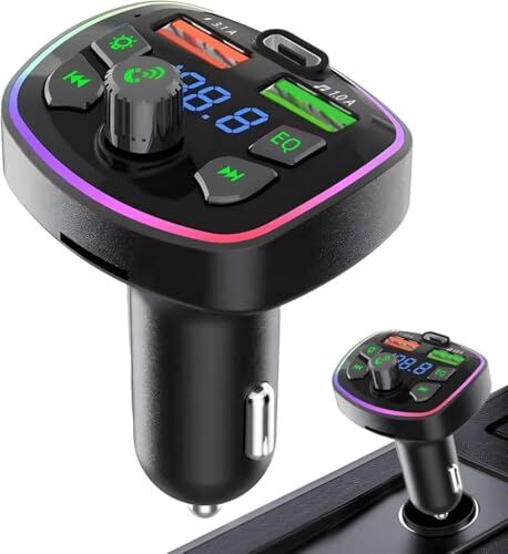 Q7 PD 20W Bluetooth 5.3 FM Transmitter, 2USB Portlu, 1Type-C Hızlı Şarj Çıkışlı, Çakmaklık Girişli, Renkli Işıklı Ecc-Q7