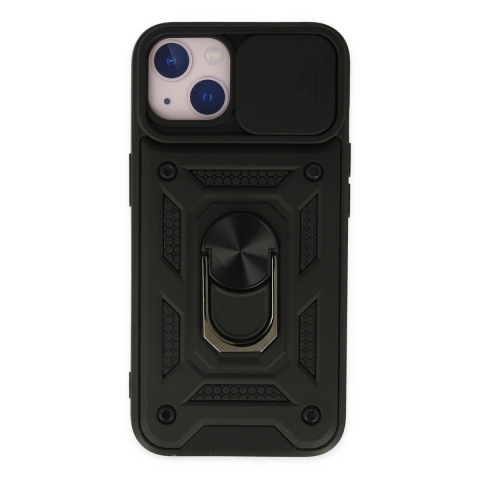Apple İphone 14 Kılıf Pars Lens Yüzüklü Silikon - Siyah