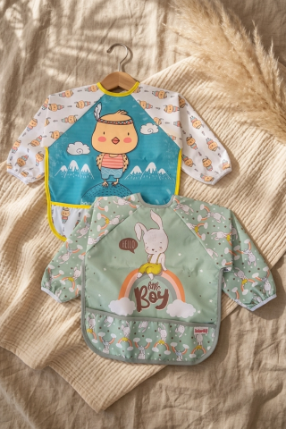 Joyful Toddler 2'li Set Sıvı Geçirmez Kollu Mama Önlüğü - Blw Uyumlu Leke Tutmaz Aktive Ve Yemek Önlüğü