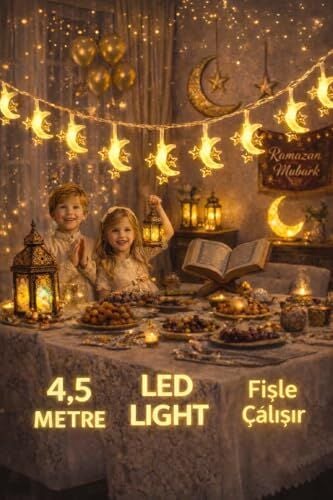 4,5 metre 3 yıldız 1 Pilli Sarı LED Işık Şeridi, 3 Yıldız 1 Ay