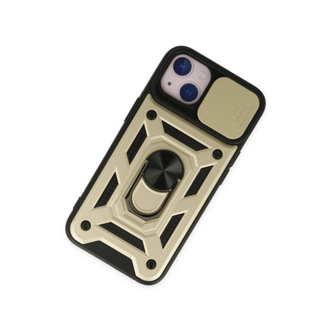 Apple İphone 14 Kılıf Pars Lens Yüzüklü Silikon - Gold