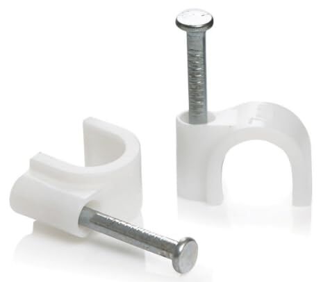 Çelik Çivili Kablo Kroşesi, 4 MM, Beyaz, Plastik ve Çelik, No:1, Çivi ile Montaj