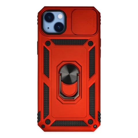 Apple İphone 14 Plus Kılıf Pars Lens Yüzüklü Silikon - Kırmızı