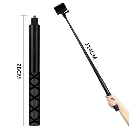 Mengene Gidon Montajlı Görünmez Selfie Çubuğu, Insta360 X3, X2, X4, X5, One RS, GO 3, One X, Evo ile Uyumlu, Alüminyum Çubuk, 1/4” Vidalı Bağlantı, 360° Görünmez Çekim, MG02, Siyah