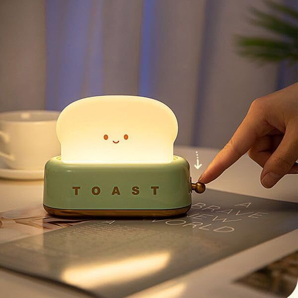 Yeşil Tost Gece Lambası, Şarjlı ve Pilli, Sevimli LED Işık, Hediyelik LED Lamba