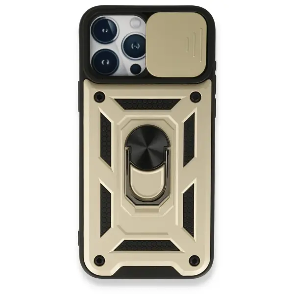 Apple iPhone 15 Pro Max Kılıf Pars Lens Yüzüklü Silikon - Gold