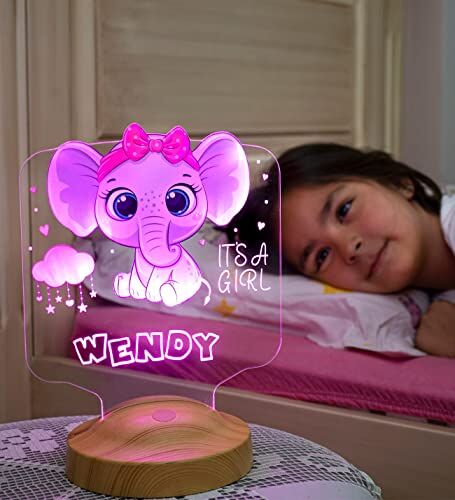 Kız Çocuğa Hediye Fil Figürlü Hediyelik Kişiye Özel Tatlı Fil 3D LED Lamba