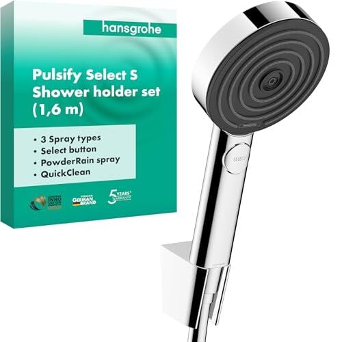 Pulsify Select S duş seti, hortumlu ve tutuculu duş başlığı, 3 püskürtme türüne sahip duş başlığı, krom