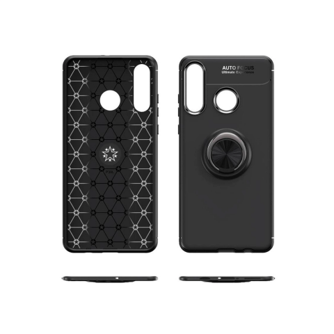Huawei Y6p Kılıf Range Yüzüklü Silikon - Siyah-kırmızı