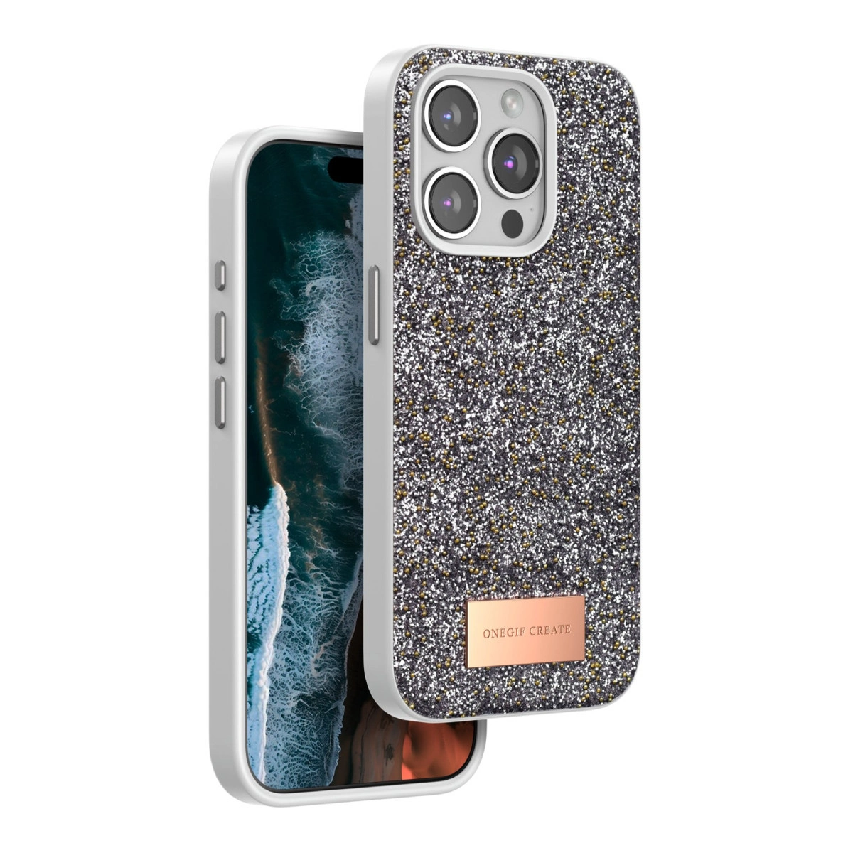 Onegif Apple İphone 14 Pro Bright Simli Kapak - Gümüş
