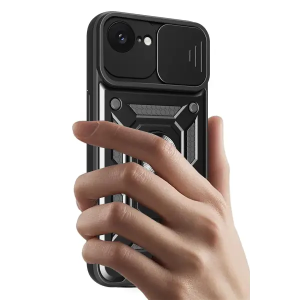 Apple iPhone 16E Kılıf Pars Lens Yüzüklü Silikon - Siyah