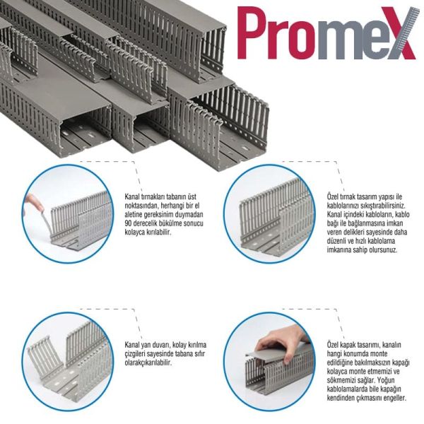 Mutlusan 80X80 Promex Kablo Kanalı Delikli Gri Boy 2Mt.