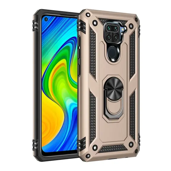 Xiaomi Redmi Note 9 Kılıf Sofya Yüzüklü Silikon Kapak - Gold
