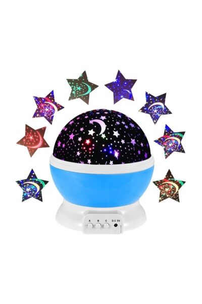 Mavi Dönen Projeksiyon Gece Lambası Star Master Ay Yıldız LED