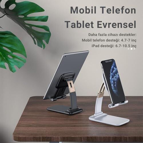 Uzayıp Kısayabilen Kaymaz Pad Masaüstü Telefon Tutucu ve Tablet Standı, Yükseklik Ayarlı