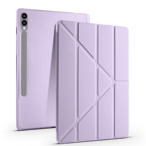 Galaxy Tab S9 FE Plus ile Uyumlu Tri Folding Kalem Bölmeli Standlı Kılıf, Lila